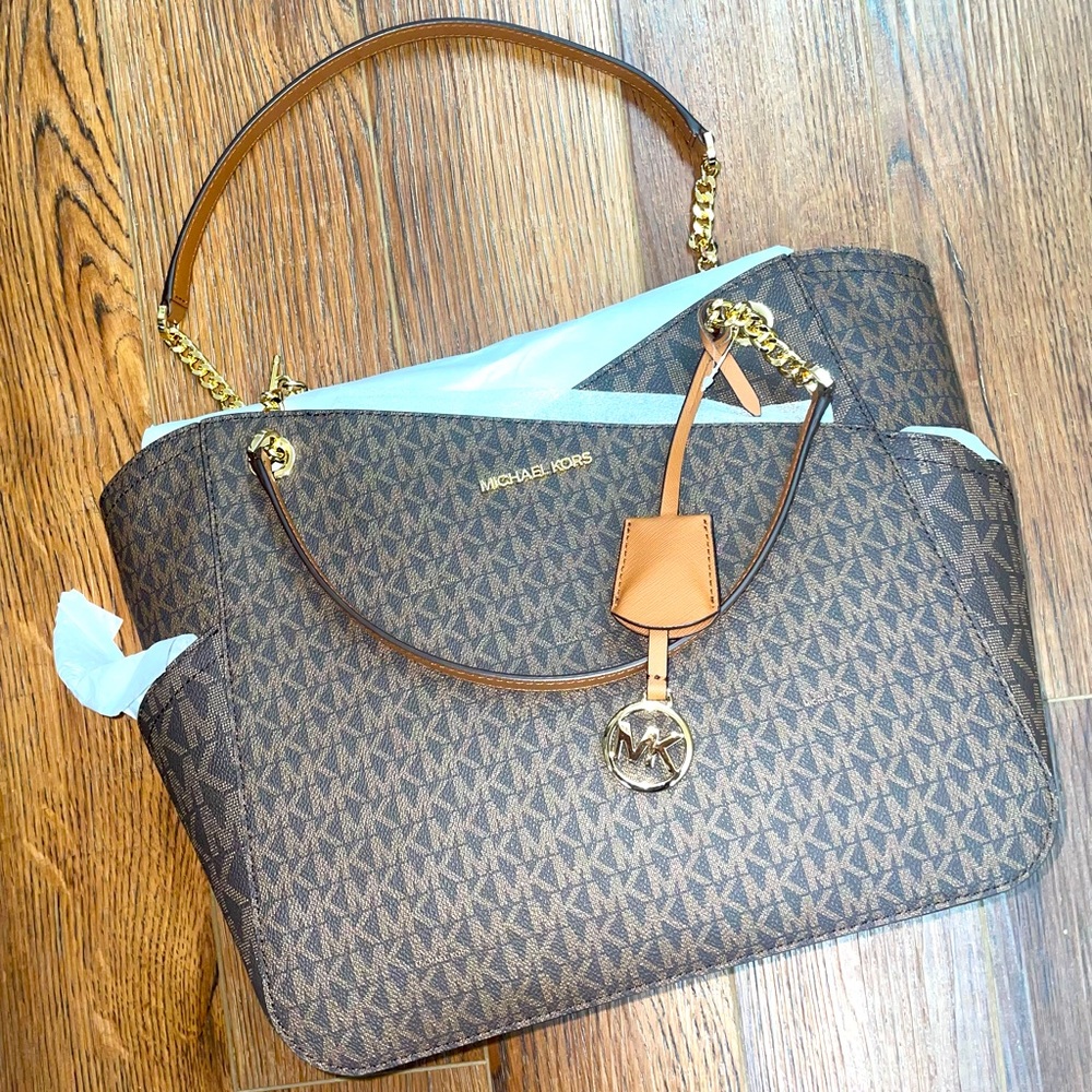 NWT Lg MK Shoulder Tote Brown/Light Brown